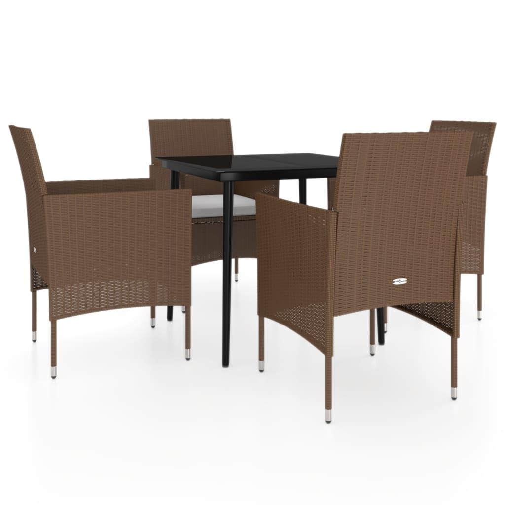 5 Piece Garden Dining Set with Cushions Brown and Black