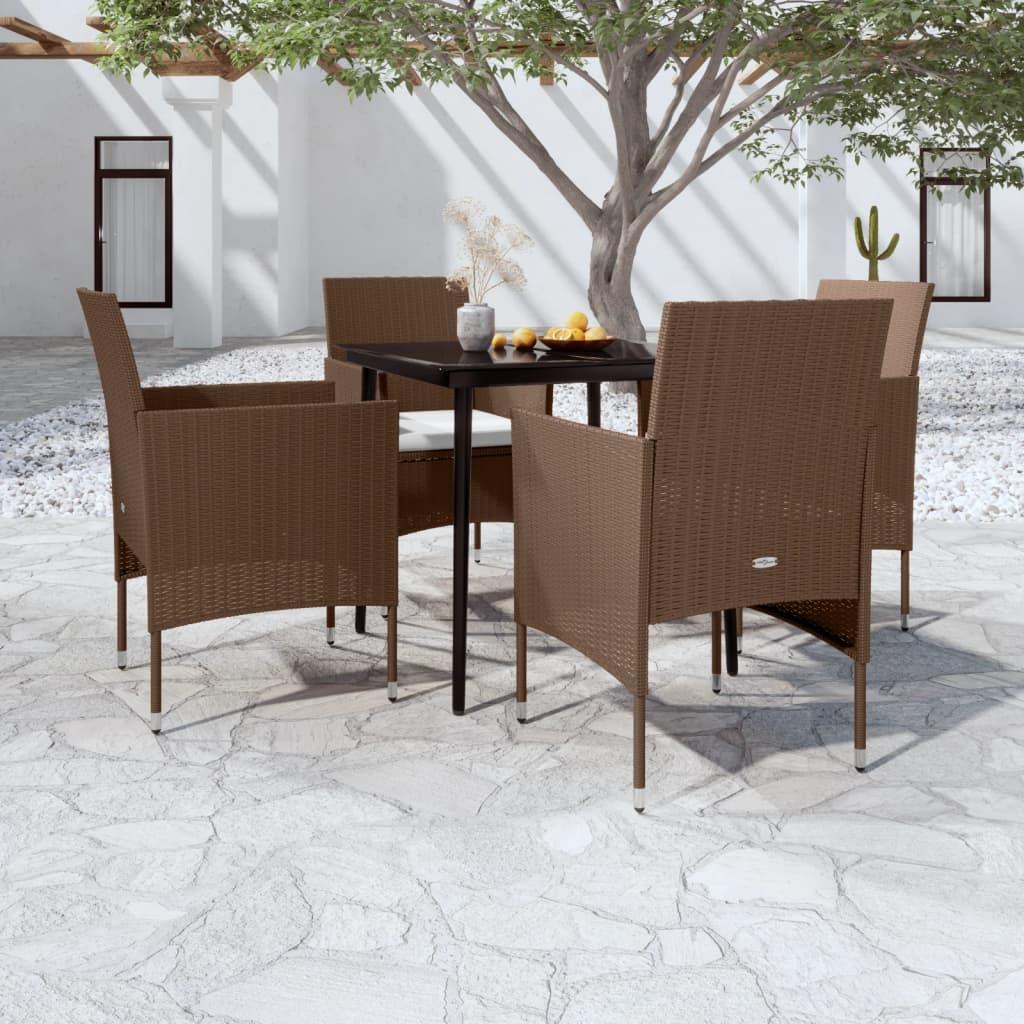 5 Piece Garden Dining Set with Cushions Brown and Black