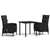 3 Piece Garden Dining Set with Cushions Black