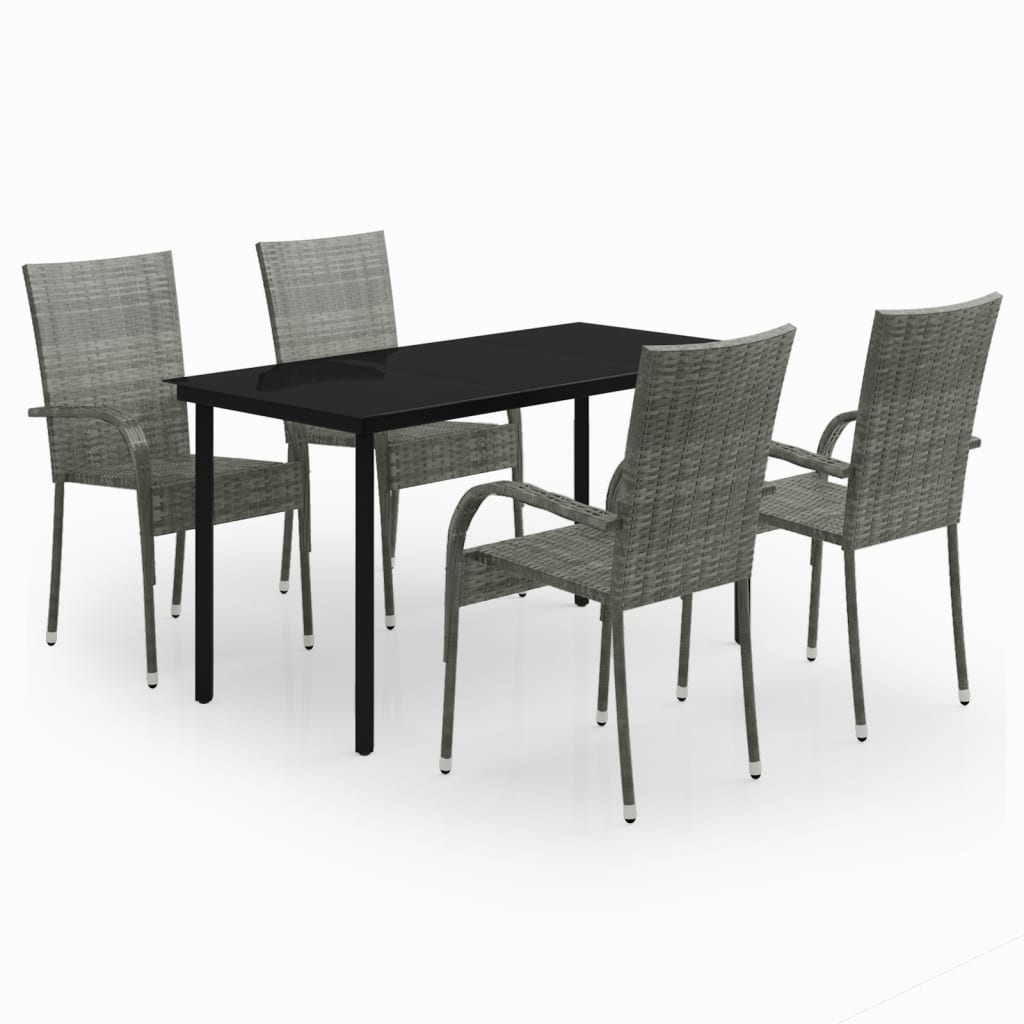 5 Piece Garden Dining Set Grey and Black