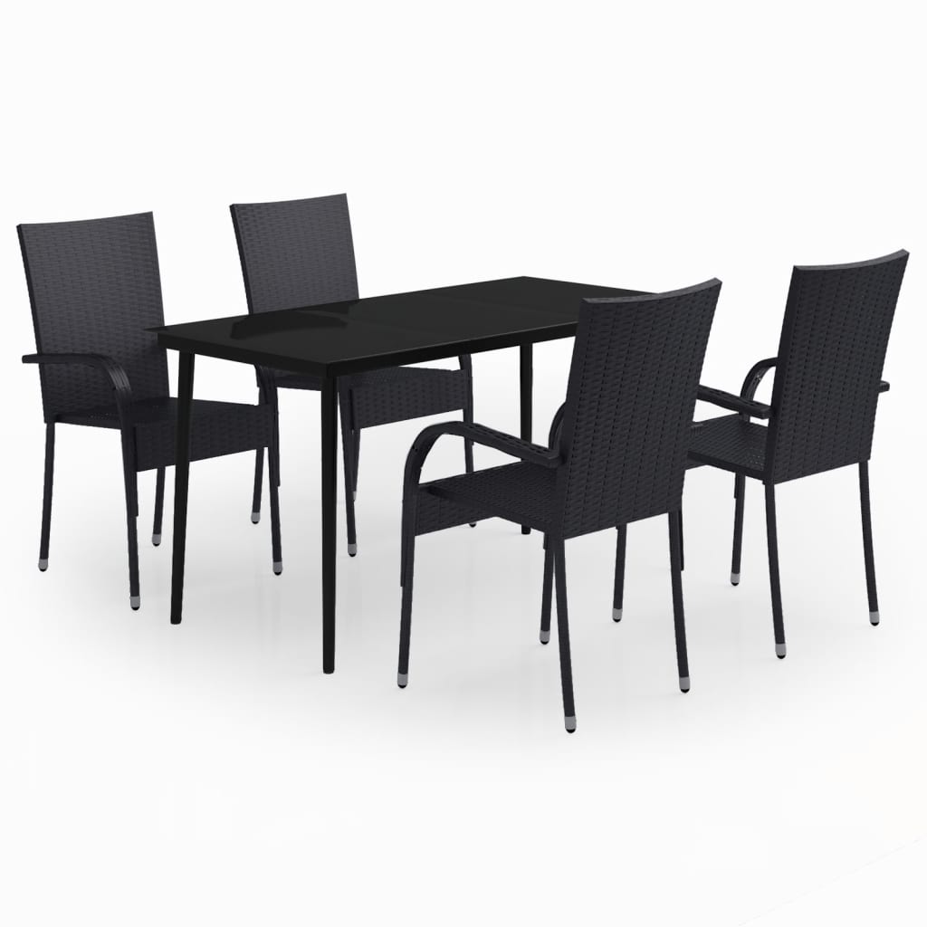 5 Piece Garden Dining Set Black