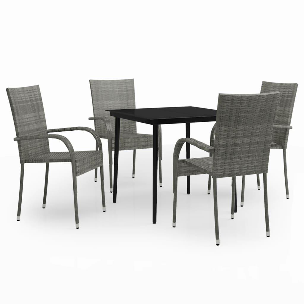 5 Piece Garden Dining Set Grey and Black