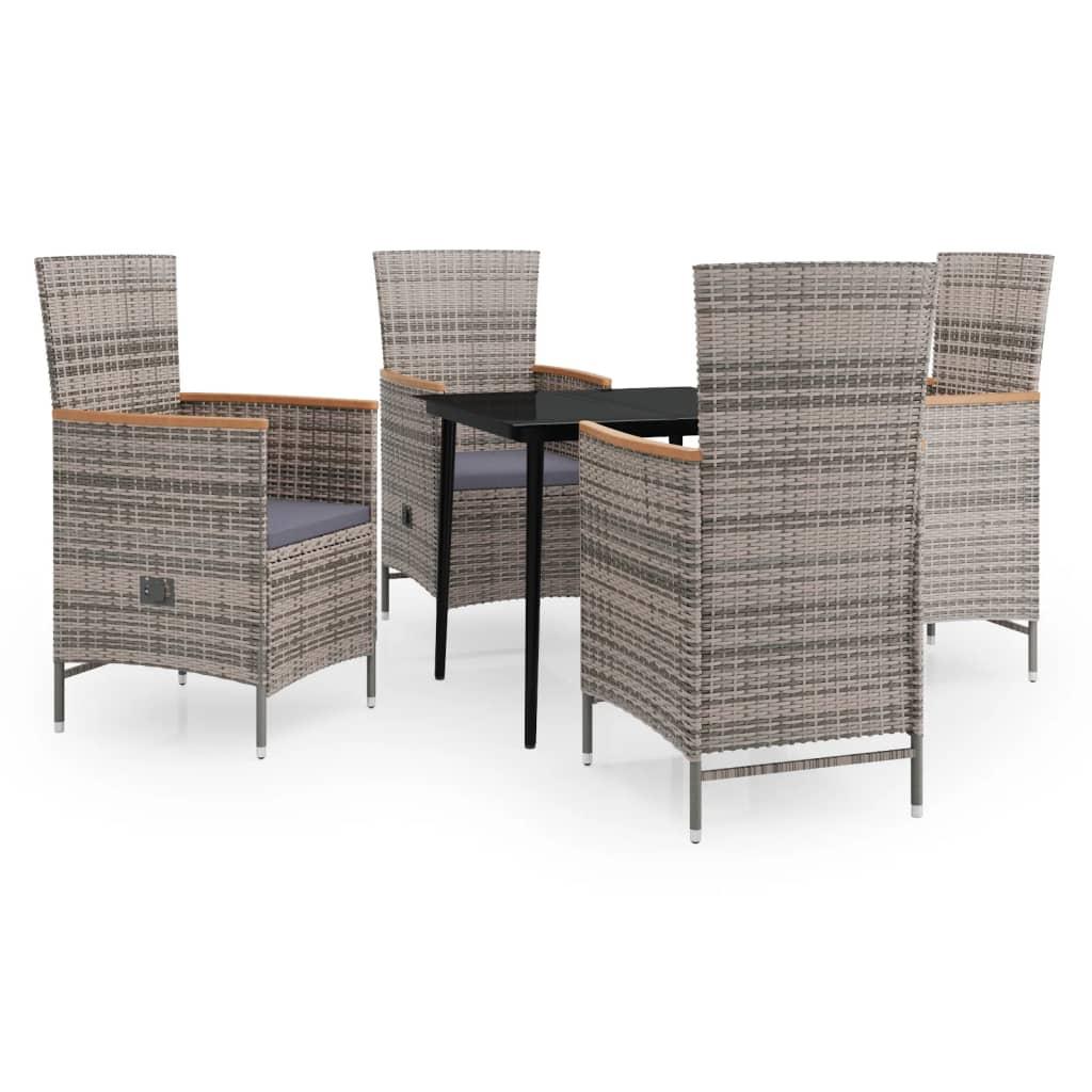 5 Piece Garden Dining Set with Cushions Grey