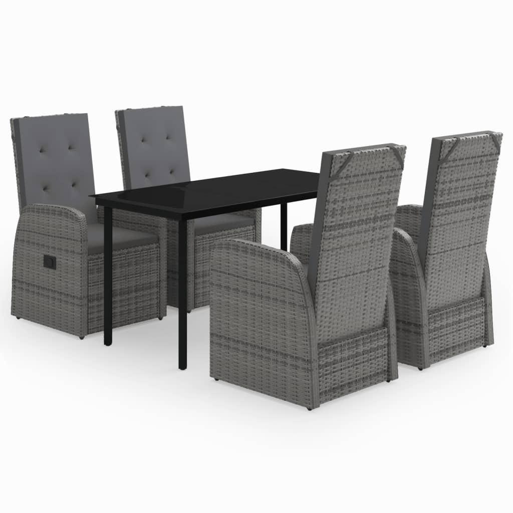 5 Piece Garden Dining Set with Cushions Grey