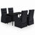 5 Piece Garden Dining Set with Cushions Black
