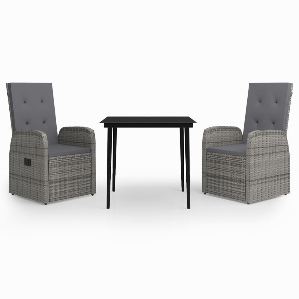 3 Piece Garden Dining Set with Cushions Grey