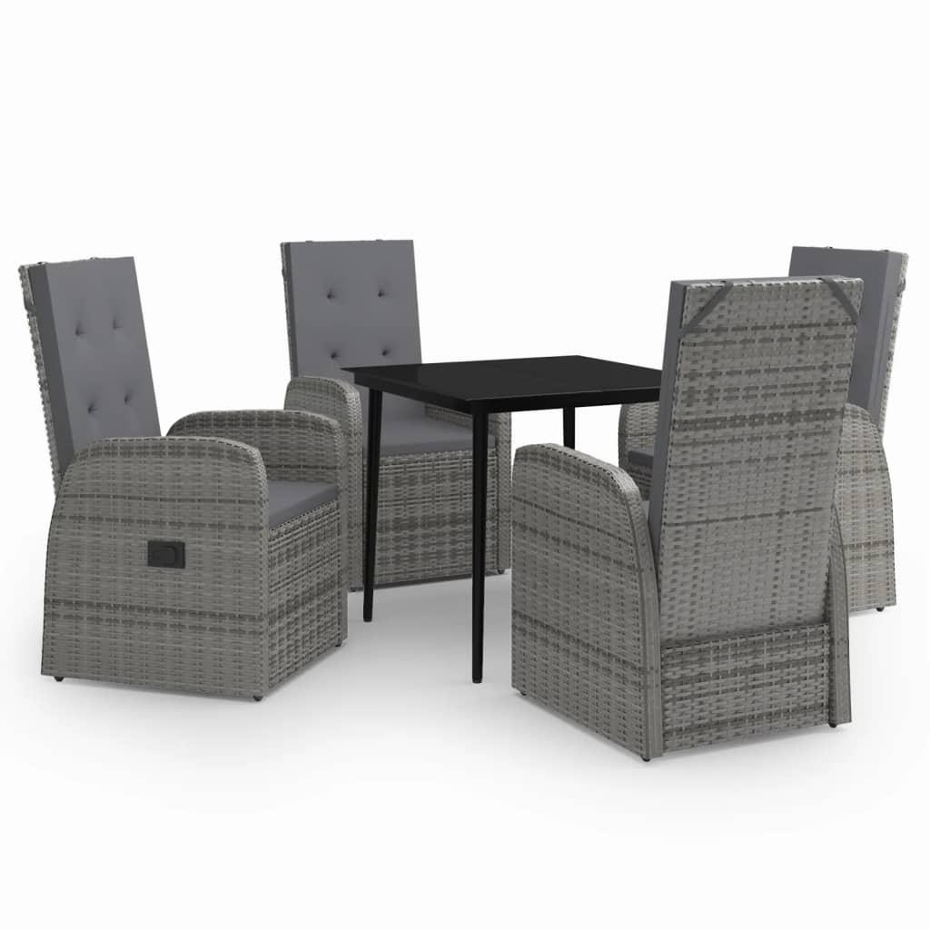 5 Piece Garden Dining Set with Cushions Grey