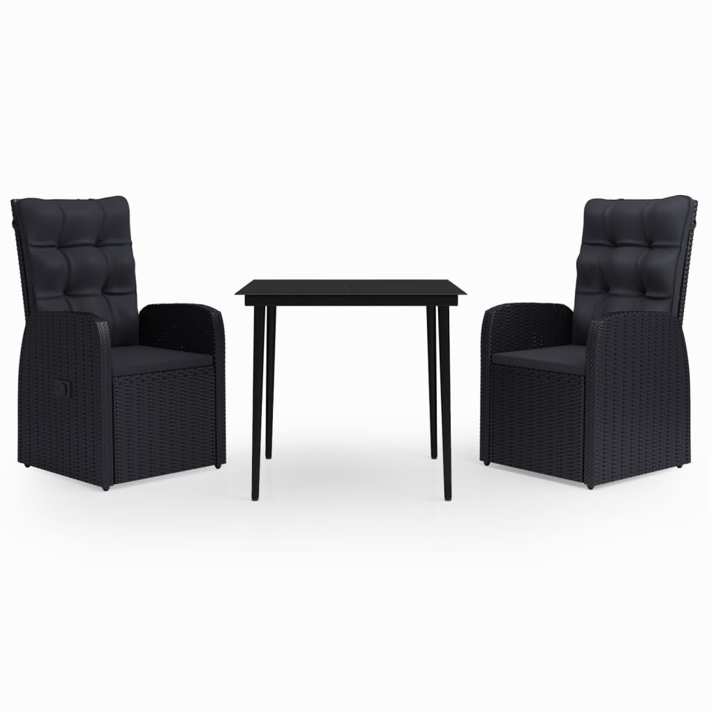 3 Piece Garden Dining Set with Cushions Black