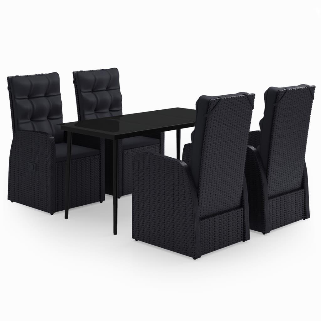 5 Piece Garden Dining Set with Cushions Black