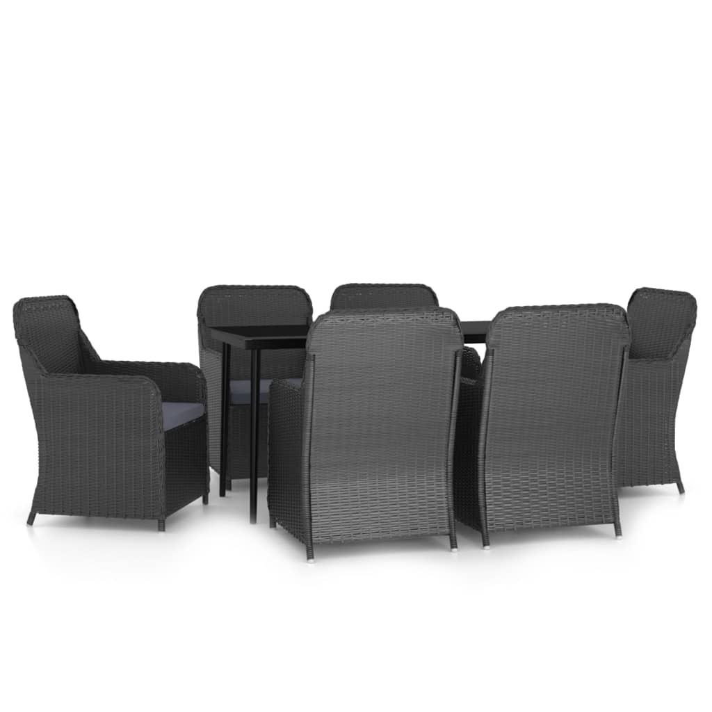 7 Piece Garden Dining Set with Cushions Black