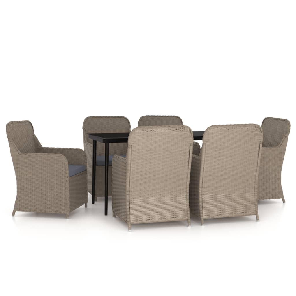 7 Piece Garden Dining Set with Cushions Brown