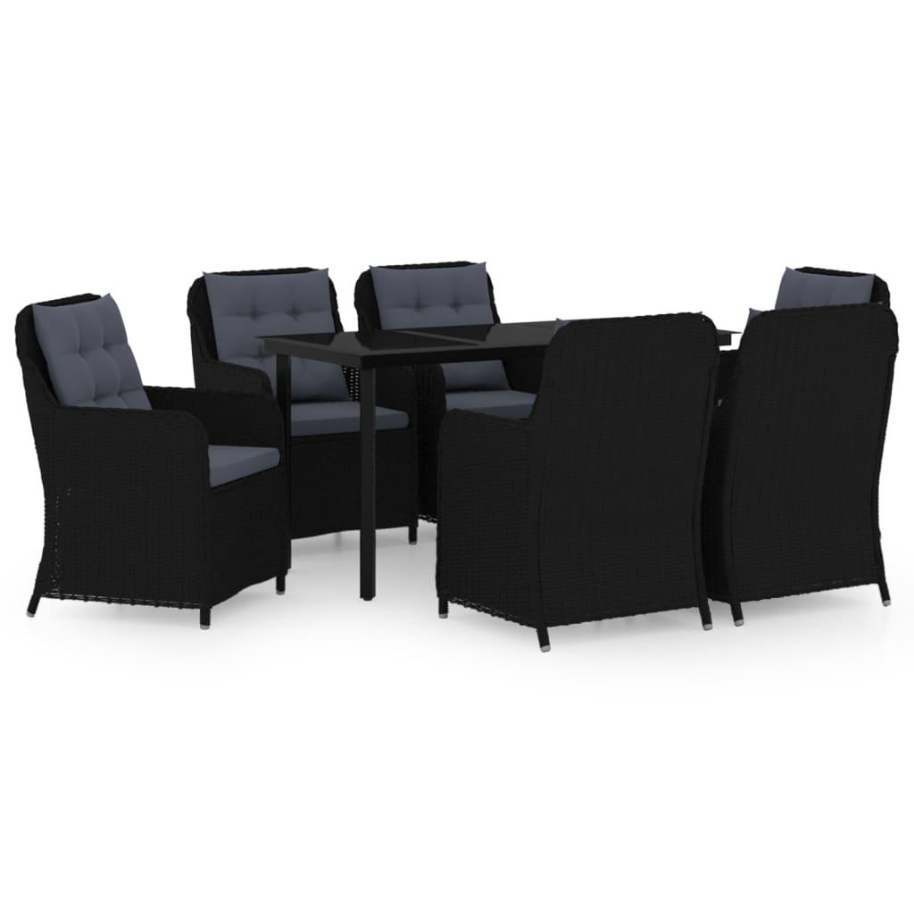 7 Piece Garden Dining Set Black