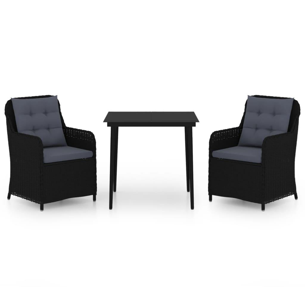 3 Piece Garden Dining Set Black