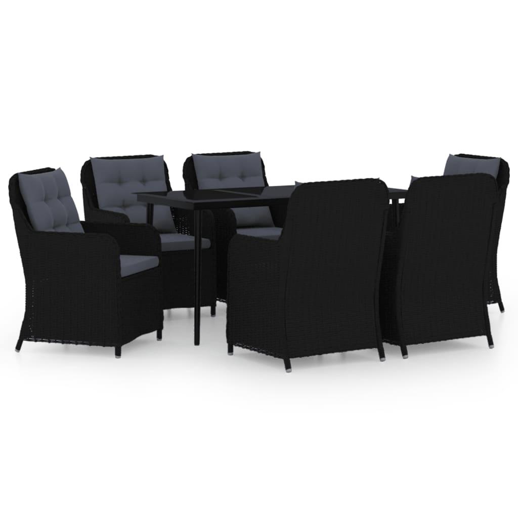 7 Piece Garden Dining Set Black
