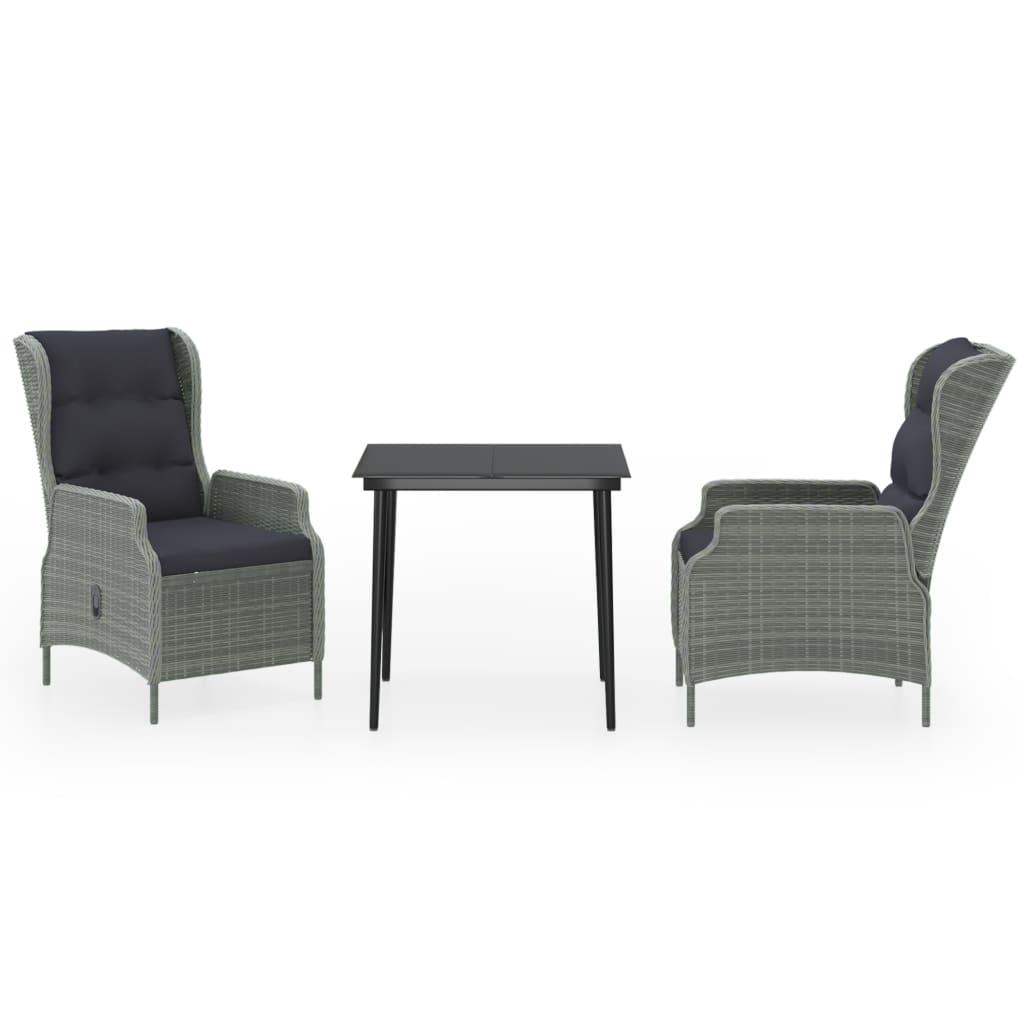 3 Piece Garden Dining Set Light Grey