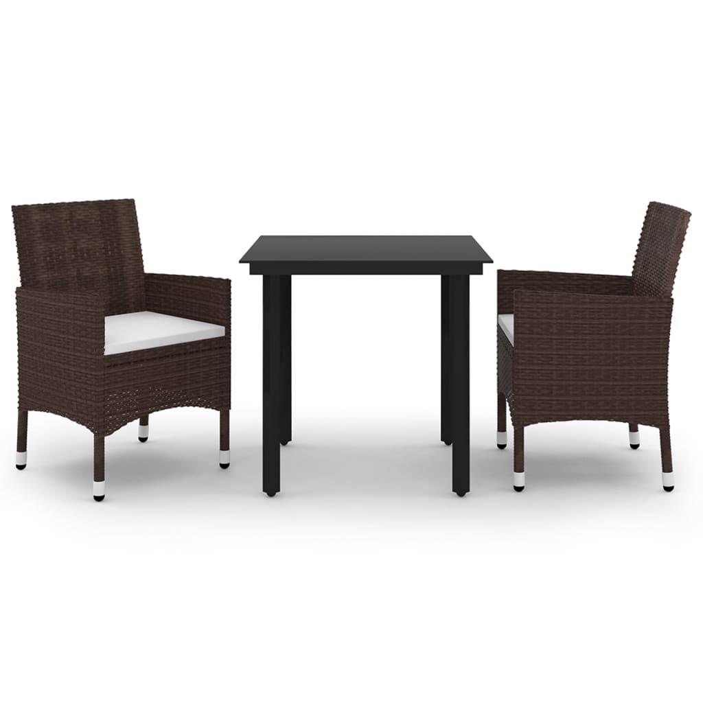 3 Piece Garden Dining Set with Cushions Poly Rattan and Glass