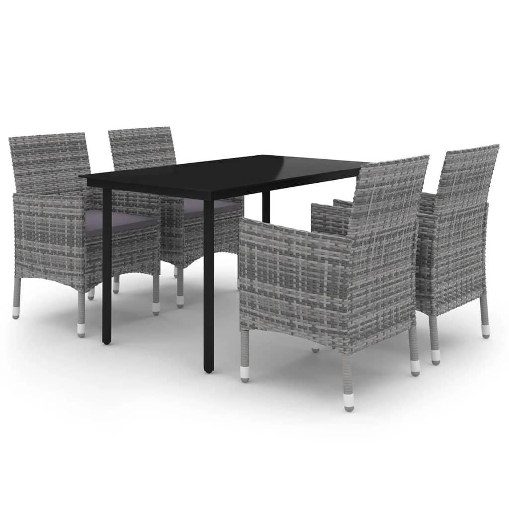 5 Piece Garden Dining Set Poly Rattan and Glass