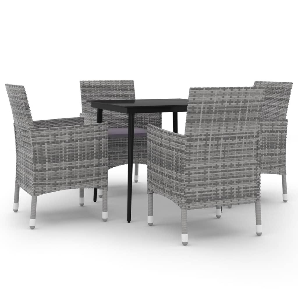 5 Piece Garden Dining Set with Cushions Poly Rattan and Glass