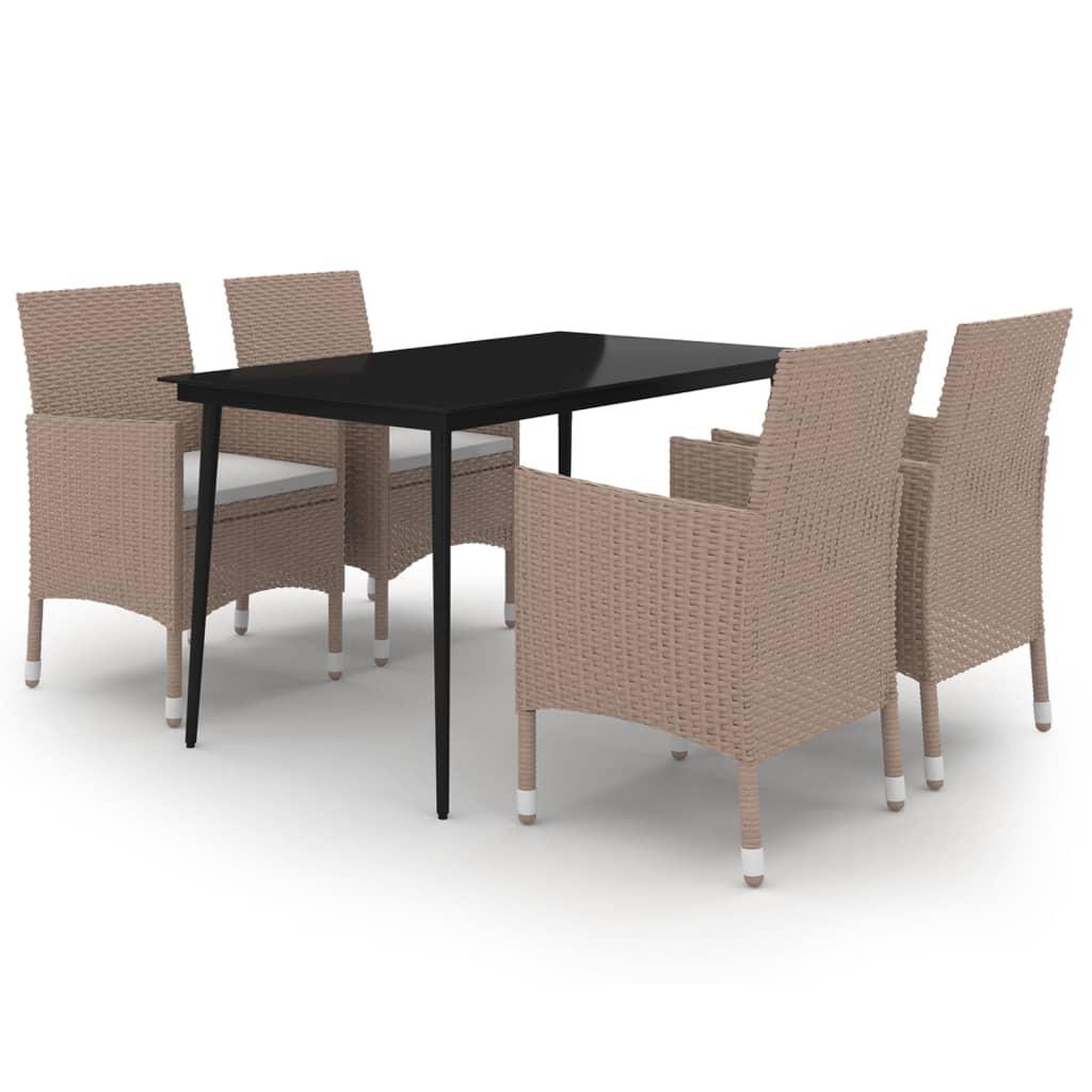 5 Piece Garden Dining Set with Cushions Poly Rattan and Glass