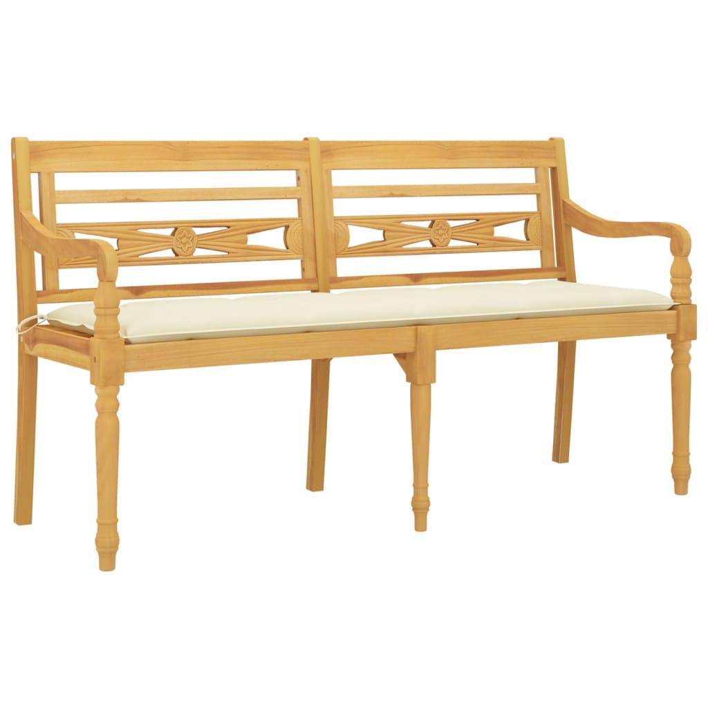 Batavia Bench with Cream Cushion 150 cm Solid Wood Teak