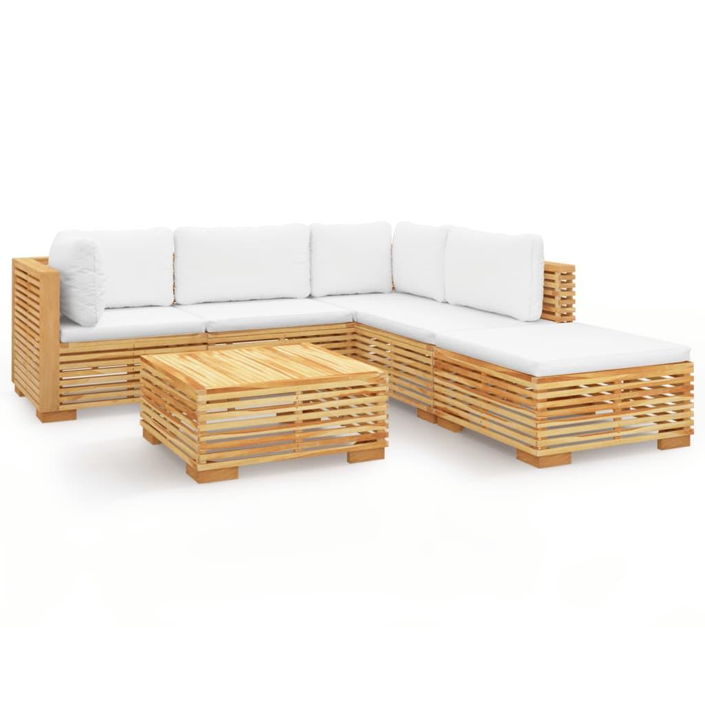 6 Piece Garden Lounge Set with Cushions Solid Wood Teak