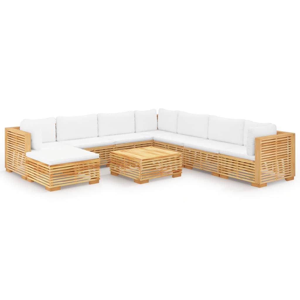 9 Piece Garden Lounge Set with Cushions Solid Teak Wood
