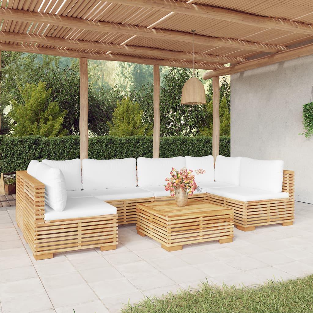 7 Piece Garden Lounge Set with Cushions Solid Teak Wood