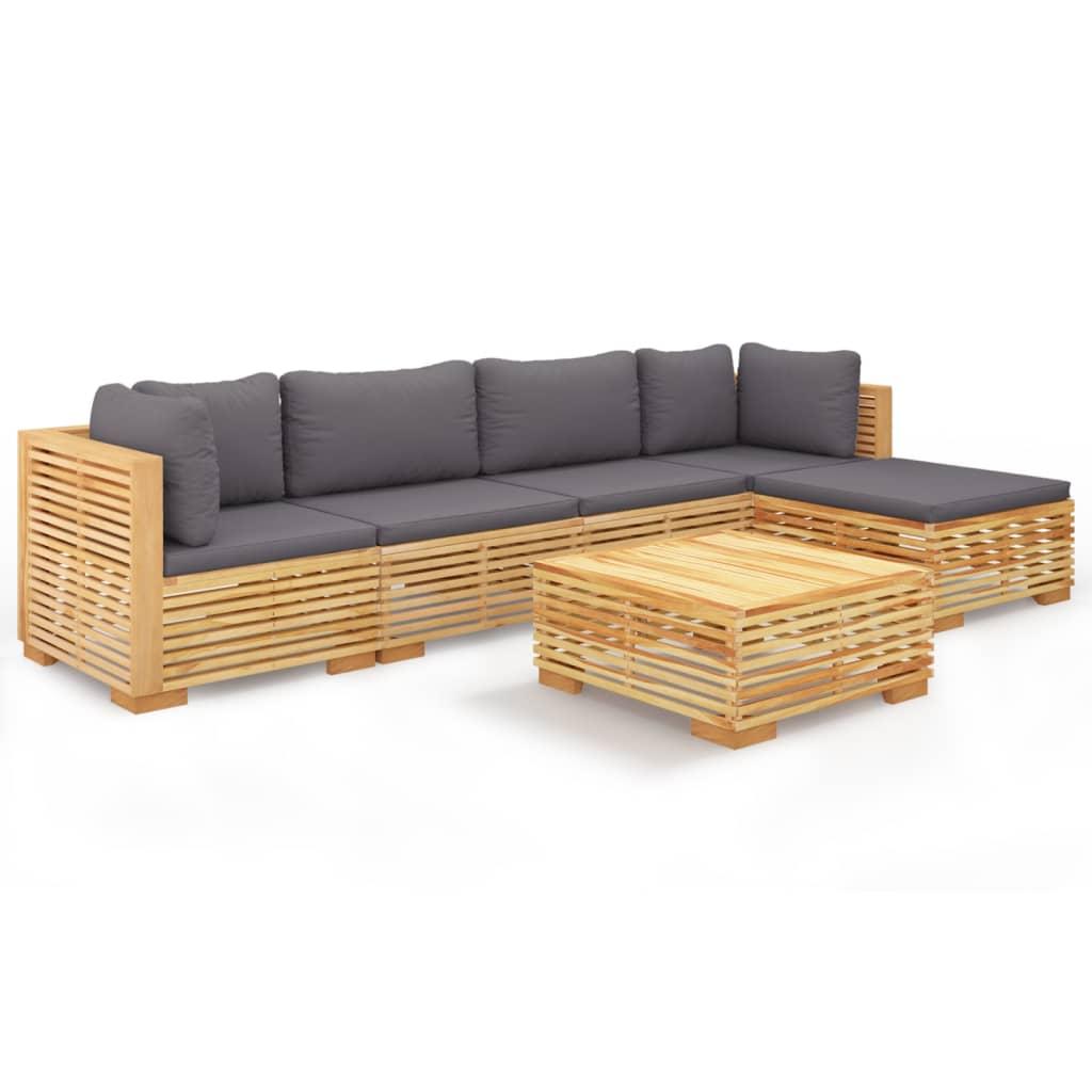6 Piece Garden Lounge Set with Cushions Solid Teak Wood