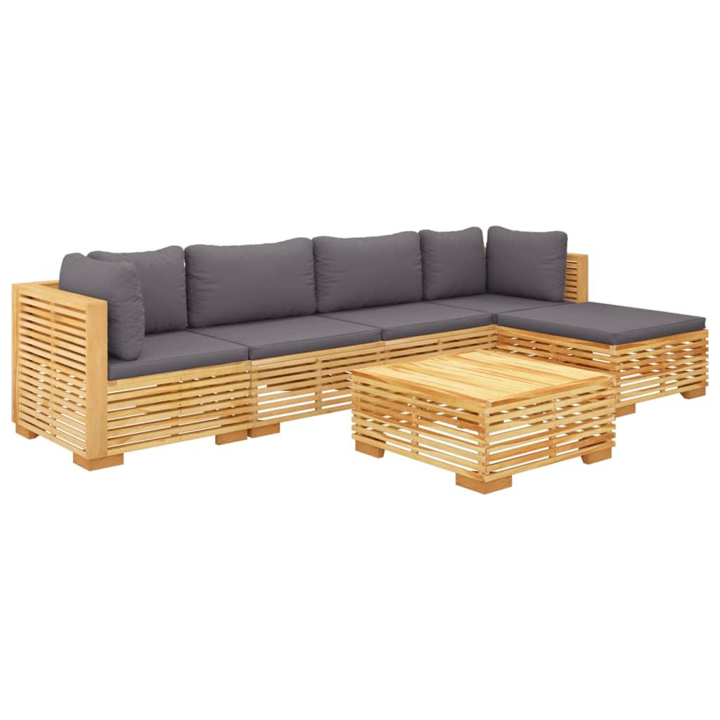 6 Piece Garden Lounge Set with Cushions Solid Teak Wood