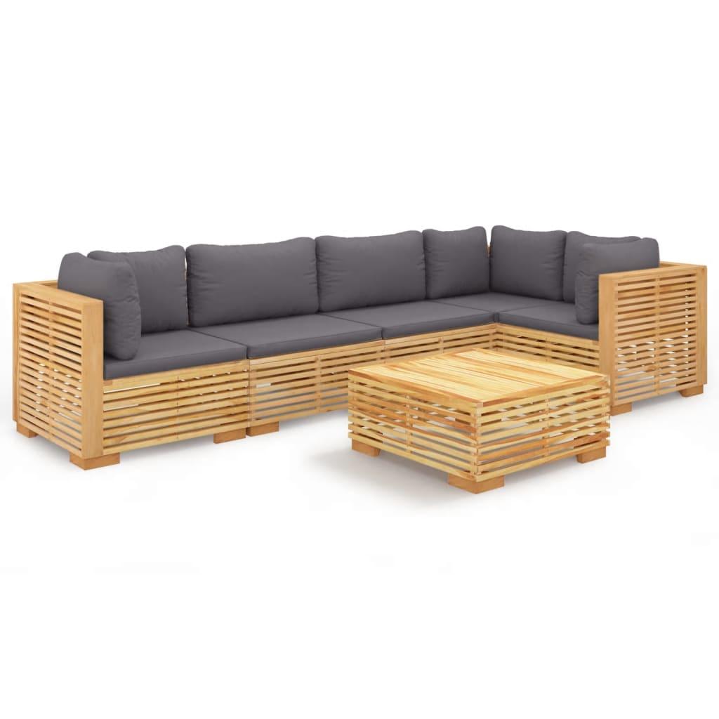 6 Piece Garden Lounge Set with Cushions Solid Teak Wood