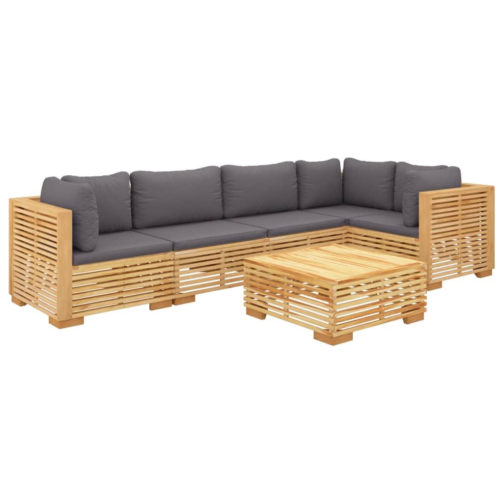 6 Piece Garden Lounge Set with Cushions Solid Teak Wood
