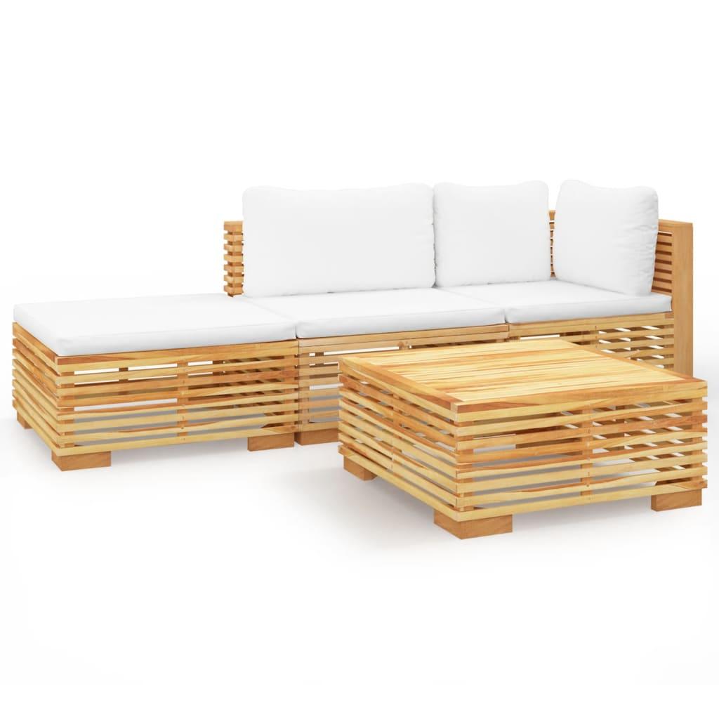 4 Piece Garden Lounge Set with Cushions Solid Wood Teak