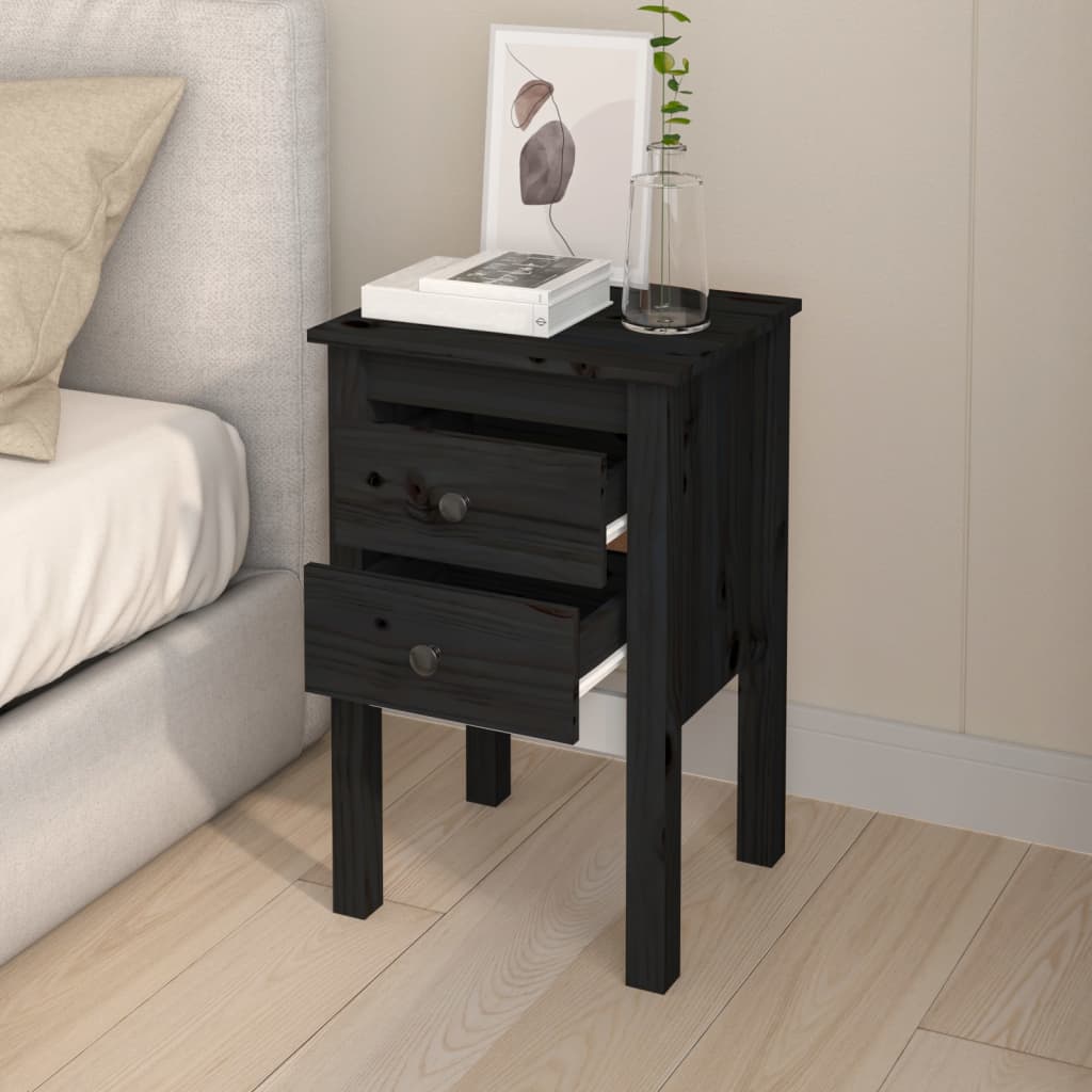 Bedside Cabinets 2 pcs Black 40x35x61.5 cm Solid Wood Pine