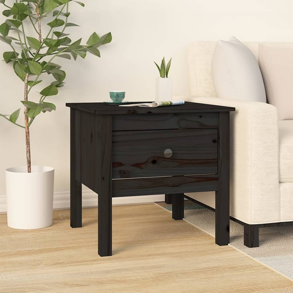 Side Table Black 50x50x49 cm Solid Wood Pine