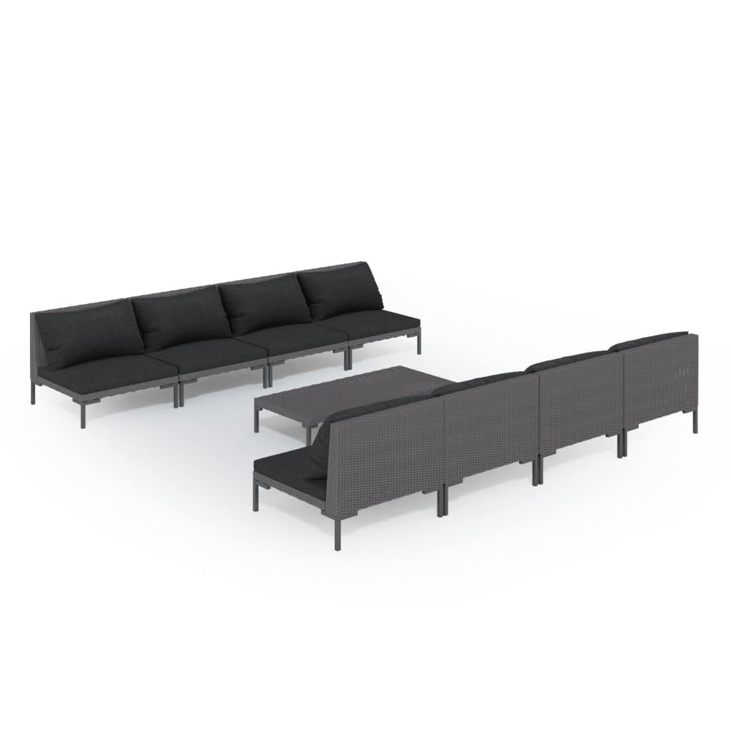 9 Piece Garden Lounge Set with Cushions Poly Rattan Dark Grey