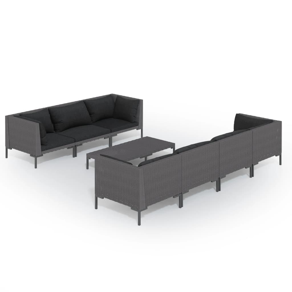 8 Piece Garden Lounge Set with Cushions Poly Rattan Dark Grey