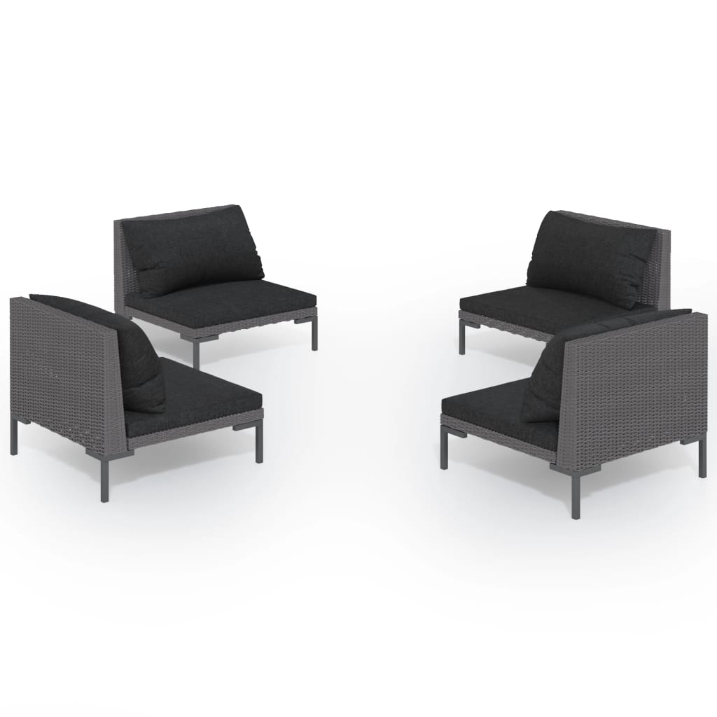 4 Piece Garden Lounge Set with Cushions Poly Rattan Dark Grey