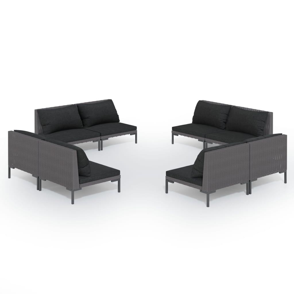 8 Piece Garden Lounge Set with Cushions Poly Rattan Dark Grey