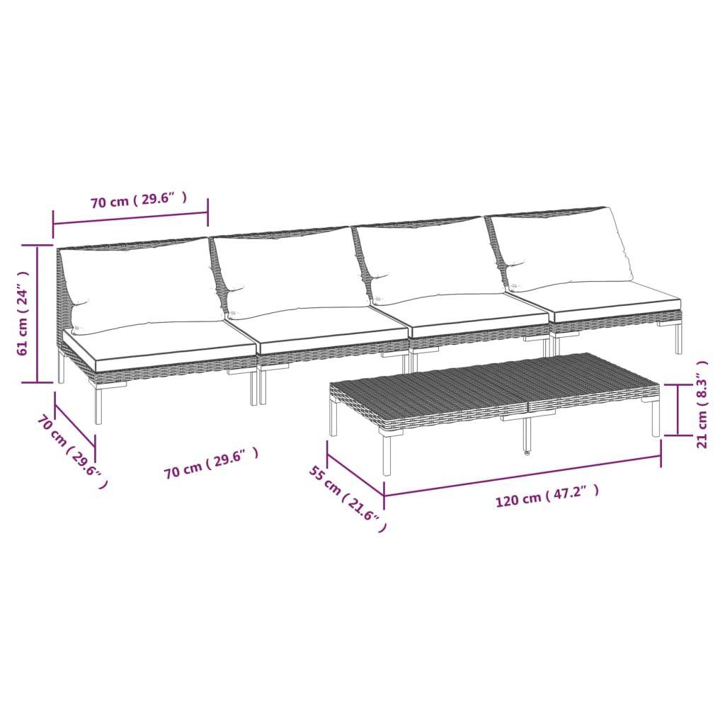5 Piece Garden Lounge Set with Cushions Poly Rattan Dark Grey