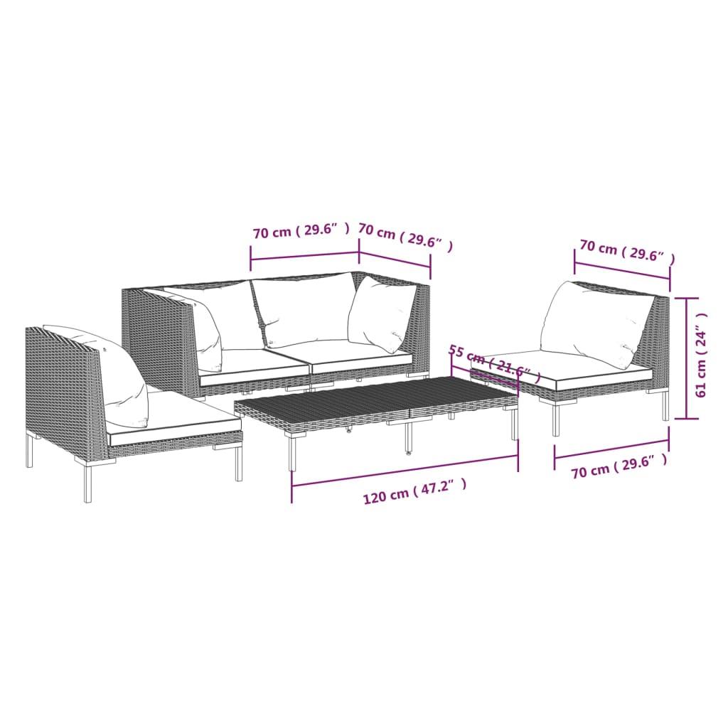 5 Piece Garden Lounge Set with Cushions Poly Rattan Dark Grey