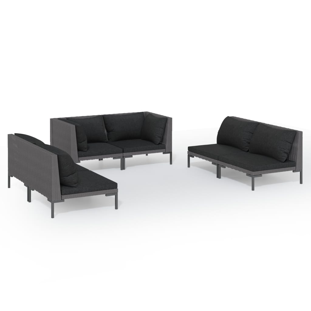 6 Piece Garden Lounge Set with Cushions Poly Rattan Dark Grey