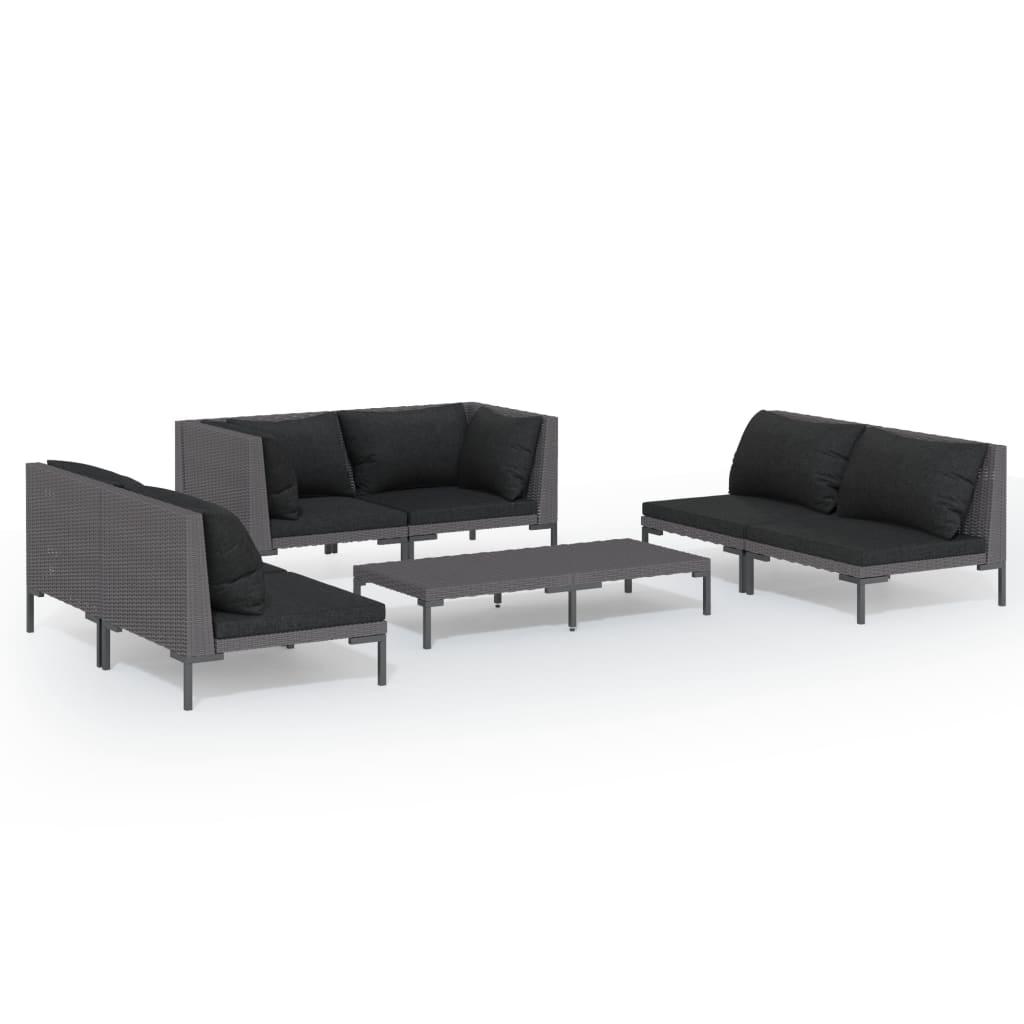 7 Piece Garden Lounge Set with Cushions Poly Rattan Dark Grey