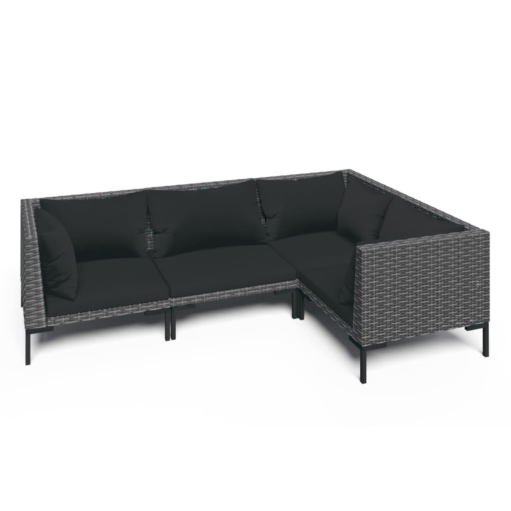 4 Piece Garden Lounge Set with Cushions Poly Rattan Dark Grey