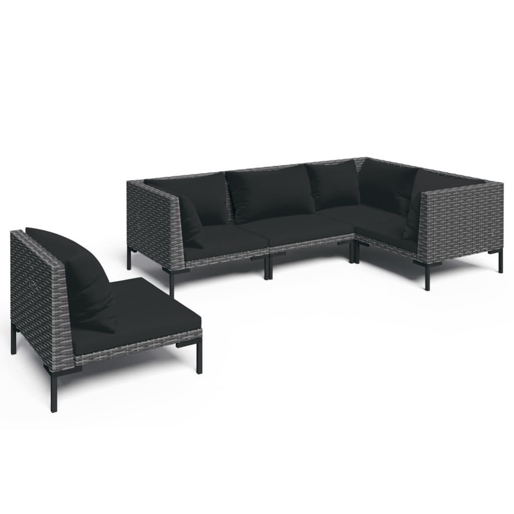 5 Piece Garden Lounge Set with Cushions Poly Rattan Dark Grey