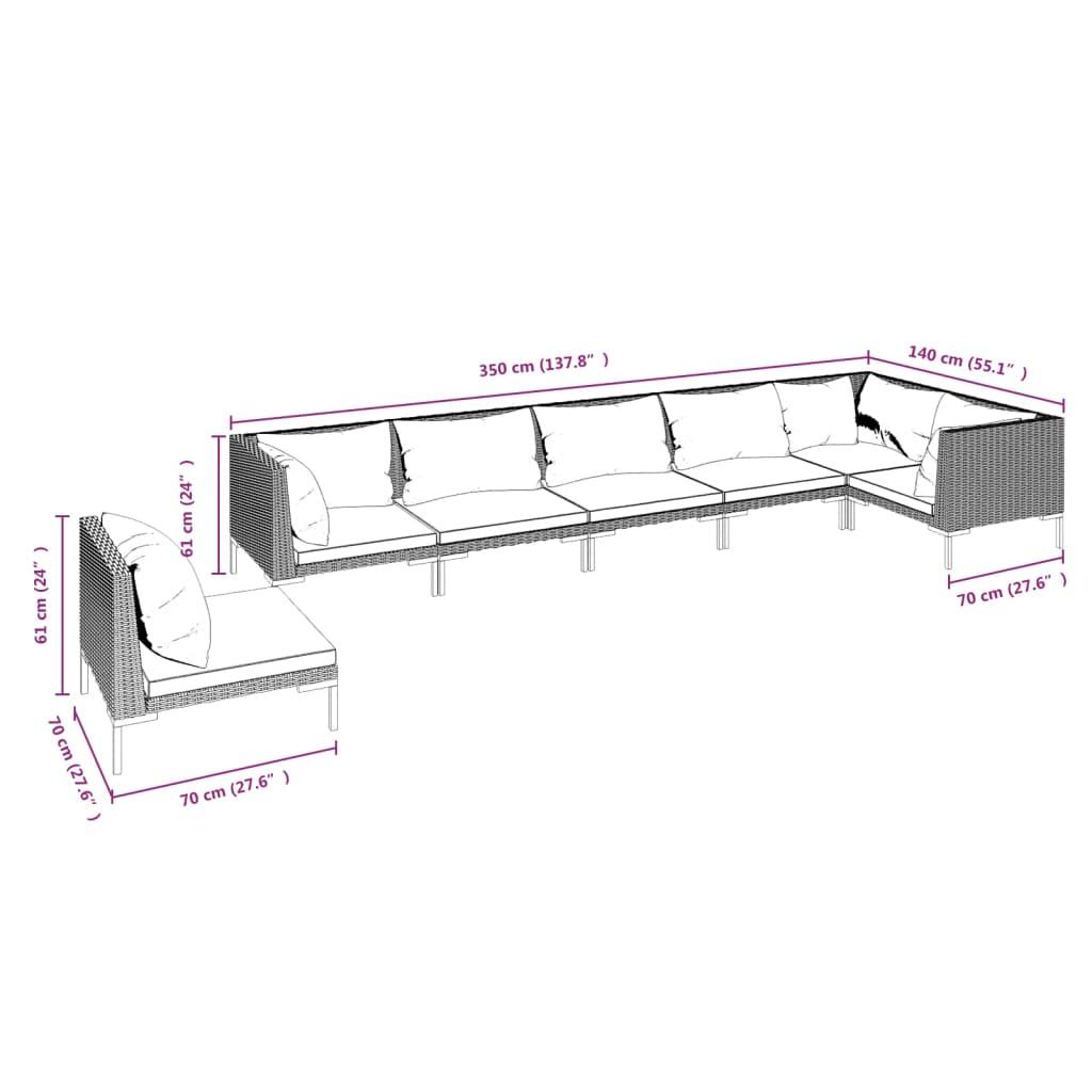 7 Piece Garden Lounge Set with Cushions Poly Rattan Dark Grey