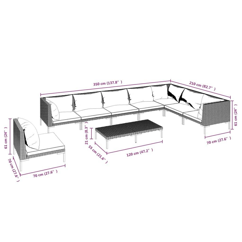 9 Piece Garden Lounge Set with Cushions Poly Rattan Dark Grey