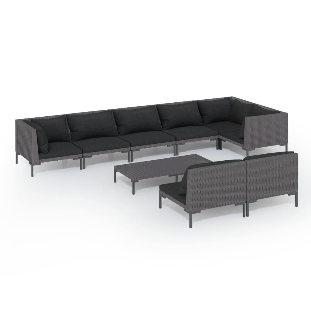 9 Piece Garden Lounge Set with Cushions Poly Rattan Dark Grey