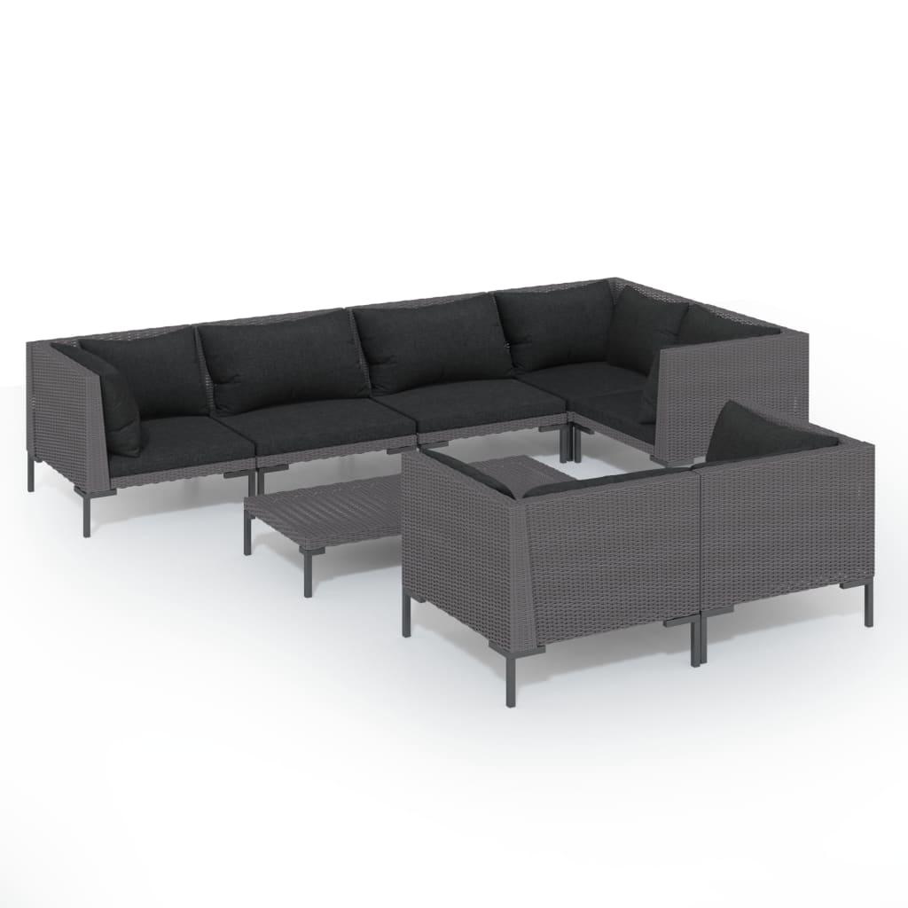 8 Piece Garden Lounge Set with Cushions Poly Rattan Dark Grey