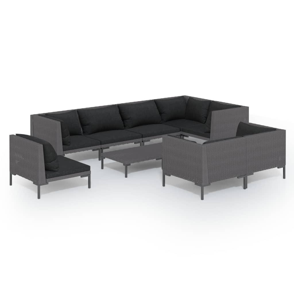 9 Piece Garden Lounge Set with Cushions Poly Rattan Dark Grey