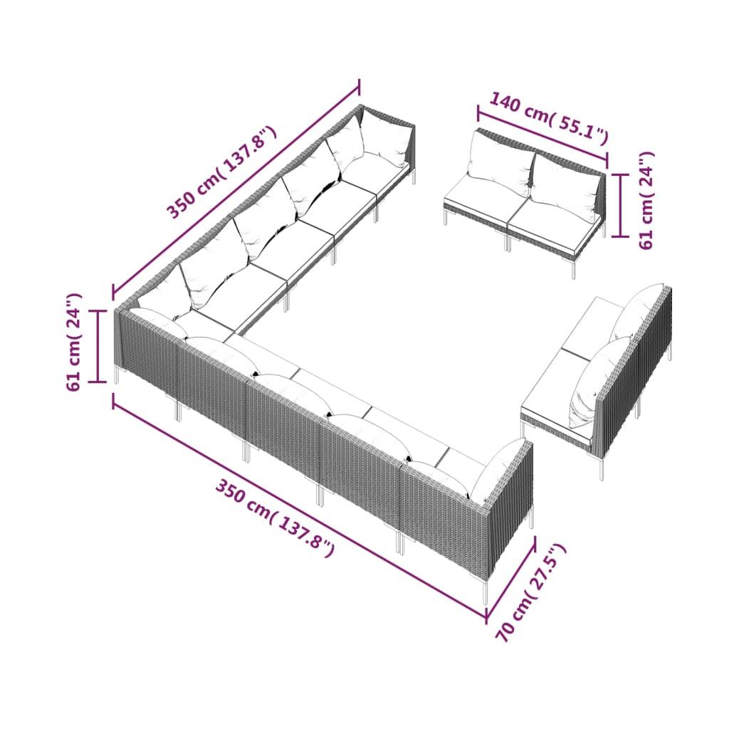 13 Piece Garden Lounge Set with Cushions Poly Rattan Dark Grey